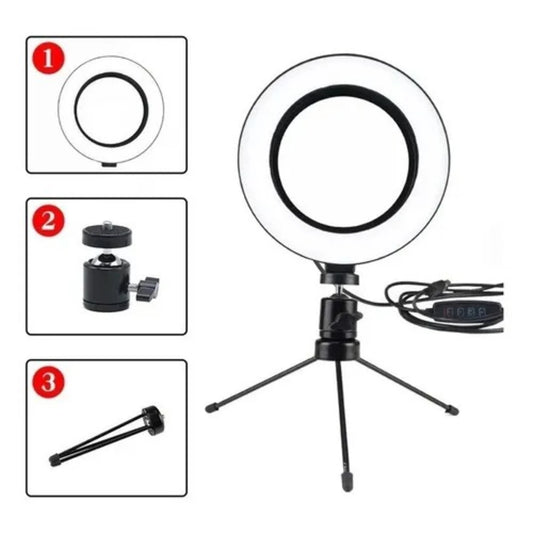 Ring Light com tripé 16cm - Iluminador de mesa / Iluminação para vídeos / Maquiagem / Fotos profissionais