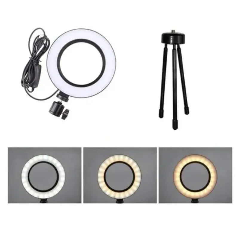 Ring Light com tripé 16cm - Iluminador de mesa / Iluminação para vídeos / Maquiagem / Fotos profissionais