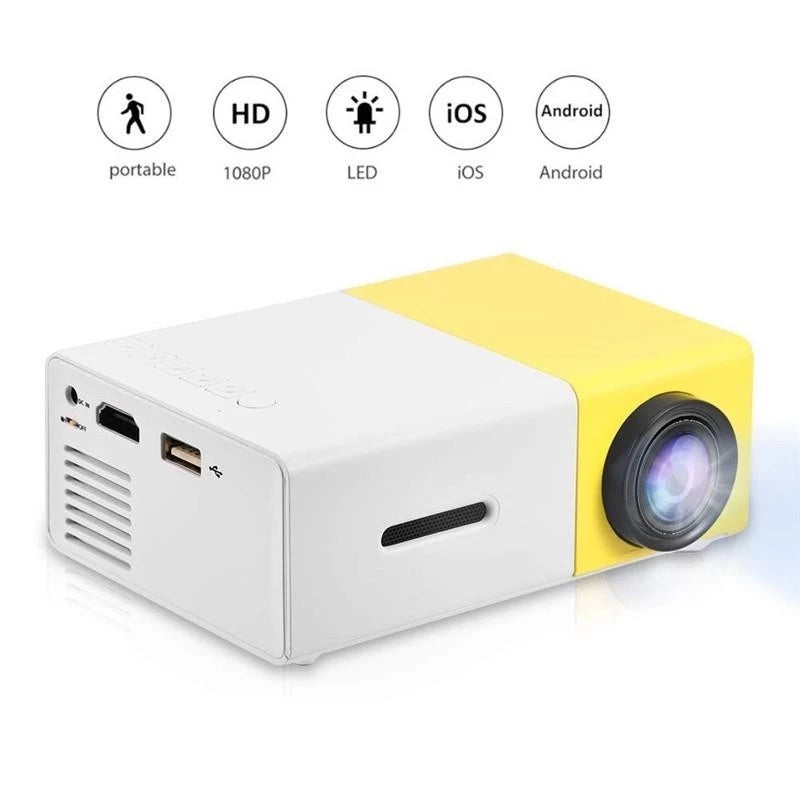 Mini Projetor Portátil LED 1080p 600 Lumens HDMI YG300