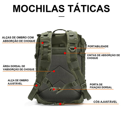 Mochila tática militar Assalto reforçada à prova d'água